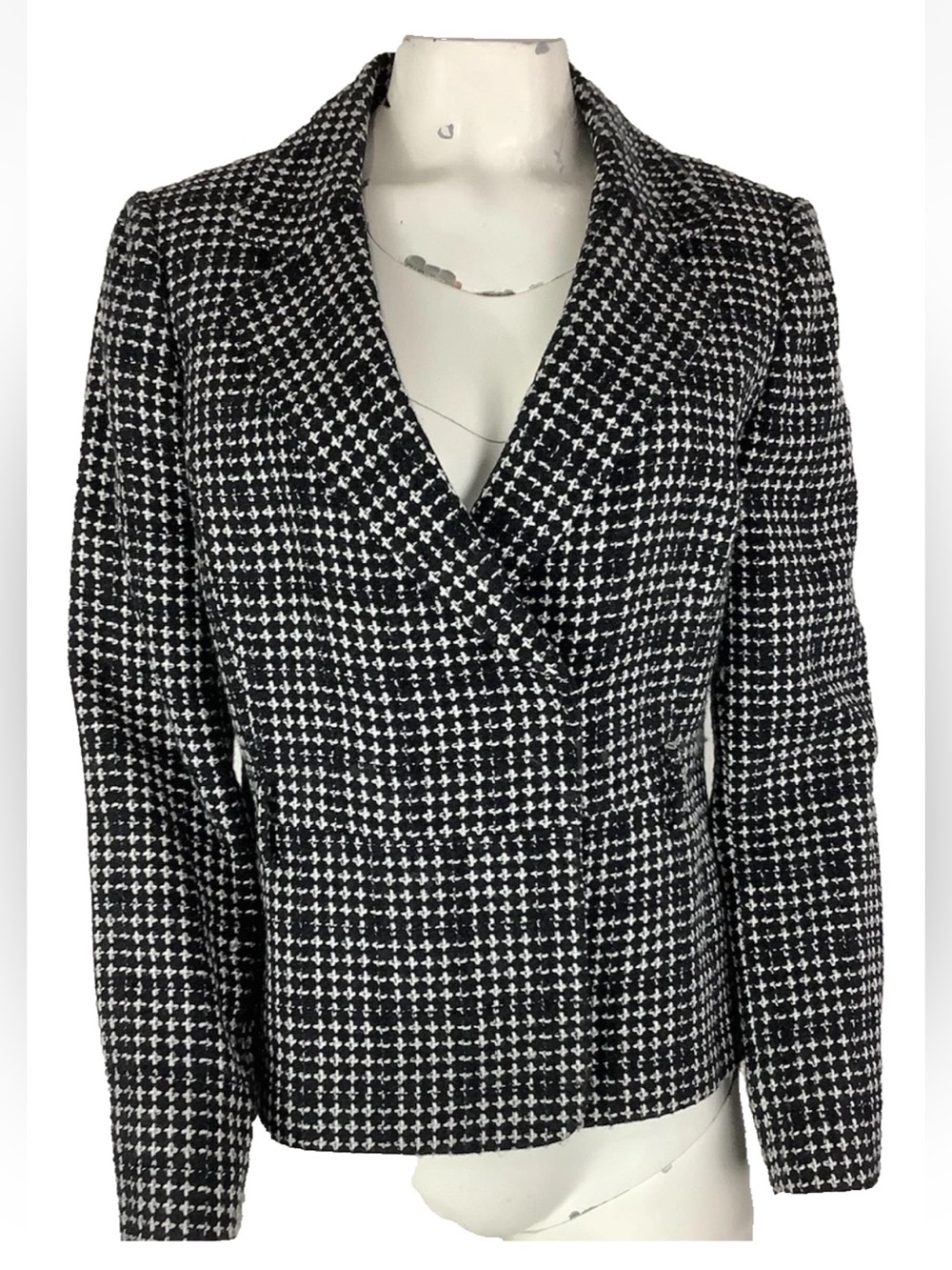 Tahari ASL Sz 12 Tweed Snap Button Business Interview Office Blazer Black